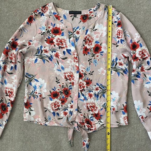 Sanctuary Shirt Womens Medium Light Pink Floral Lightweight Tie Waist Blouse - Picture 7 of 8